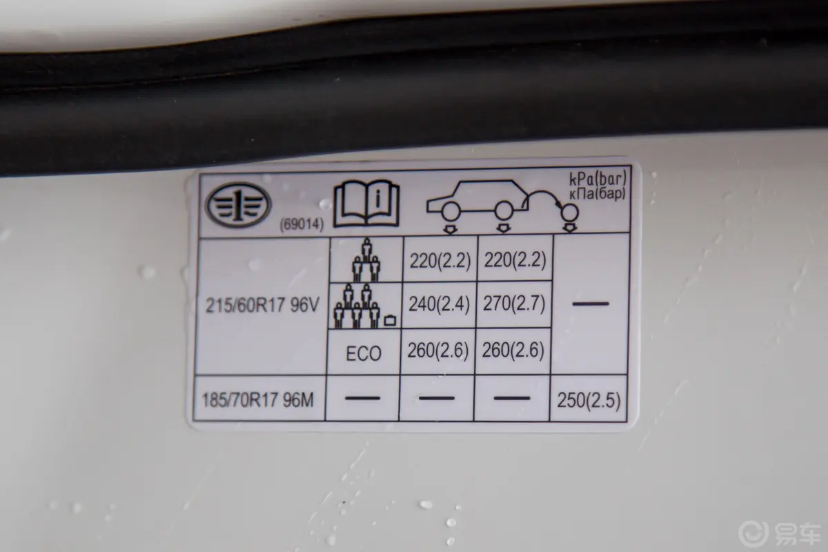 奔腾X801.8T 手自一体 运动版车辆信息铭牌