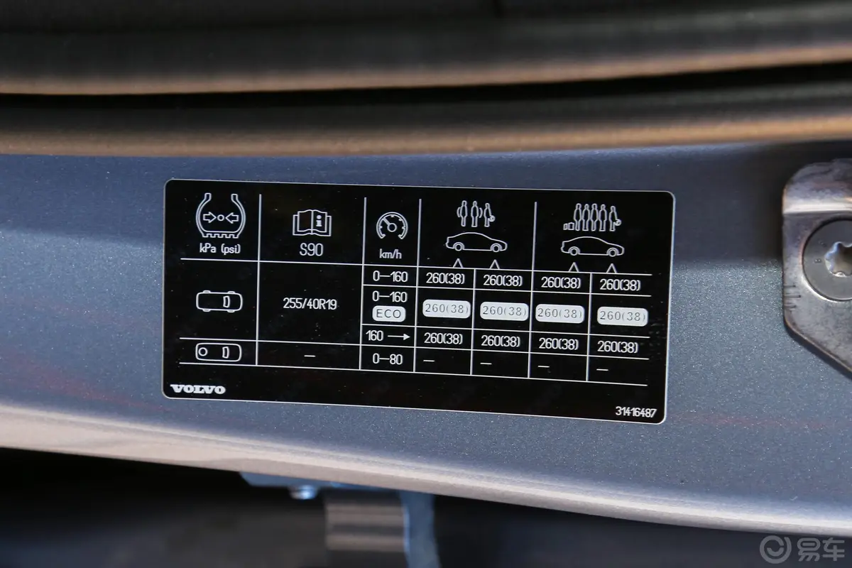 沃尔沃S90新能源T8 智雅版 国Ⅴ胎压信息铭牌