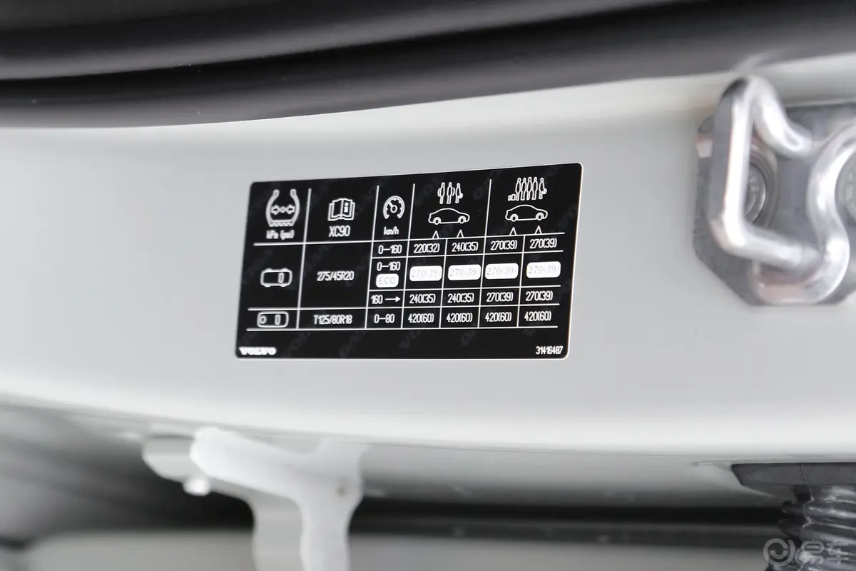 沃尔沃XC90T6 智雅运动版 7座胎压信息铭牌