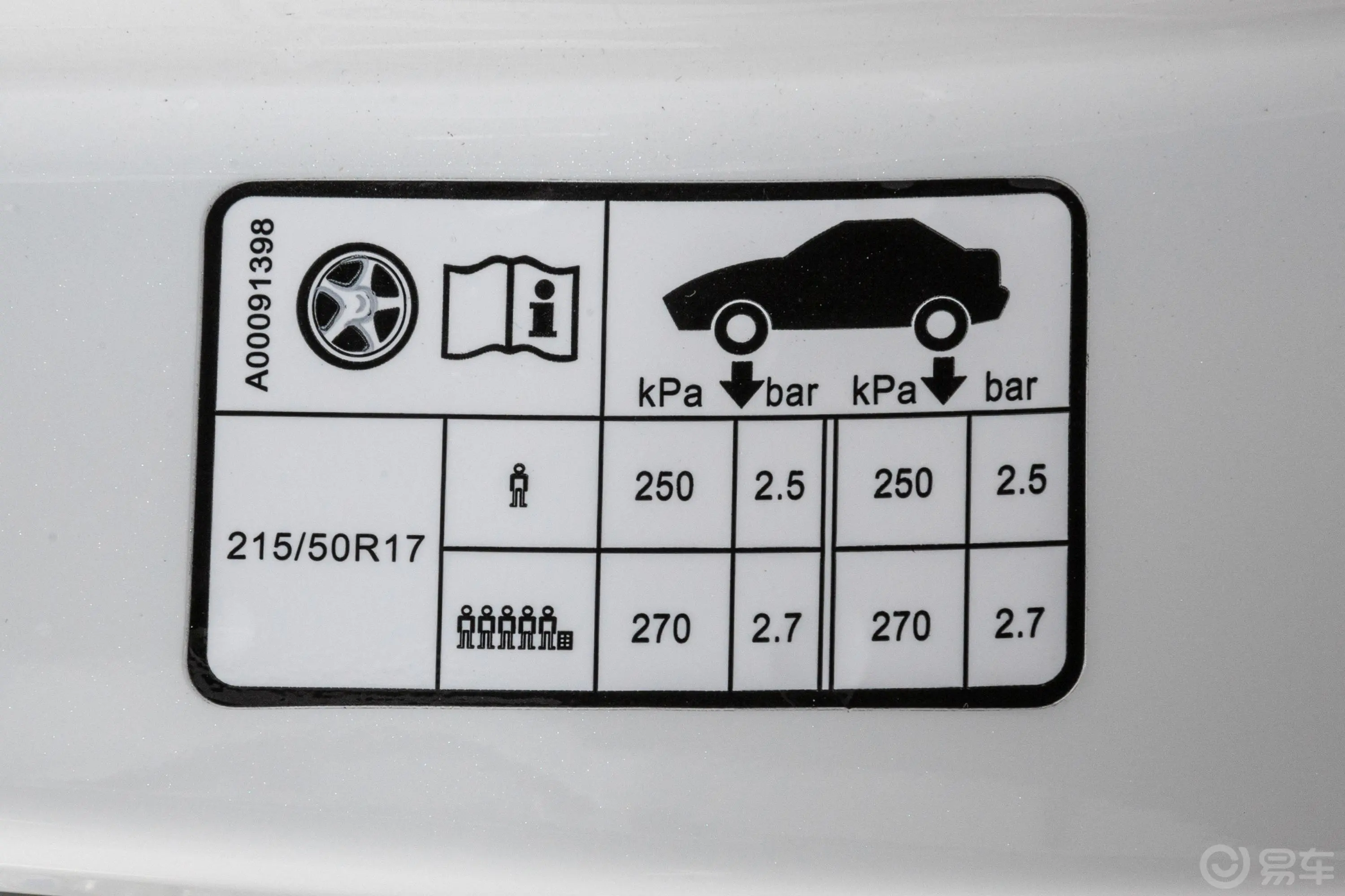 北京EU5R600 智潮版胎压信息铭牌