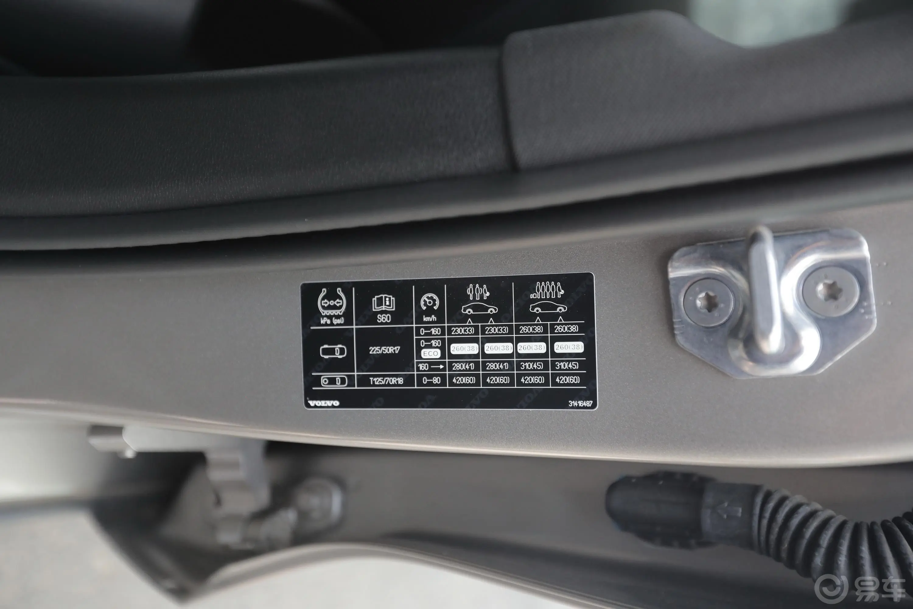 沃尔沃S60T3 智行豪华版胎压信息铭牌