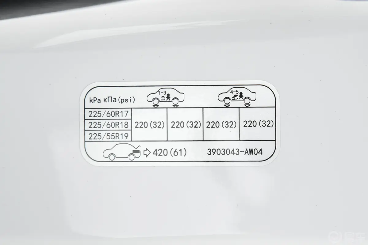 长安CS55PLUS第二代 1.5T 双离合领航型胎压信息铭牌