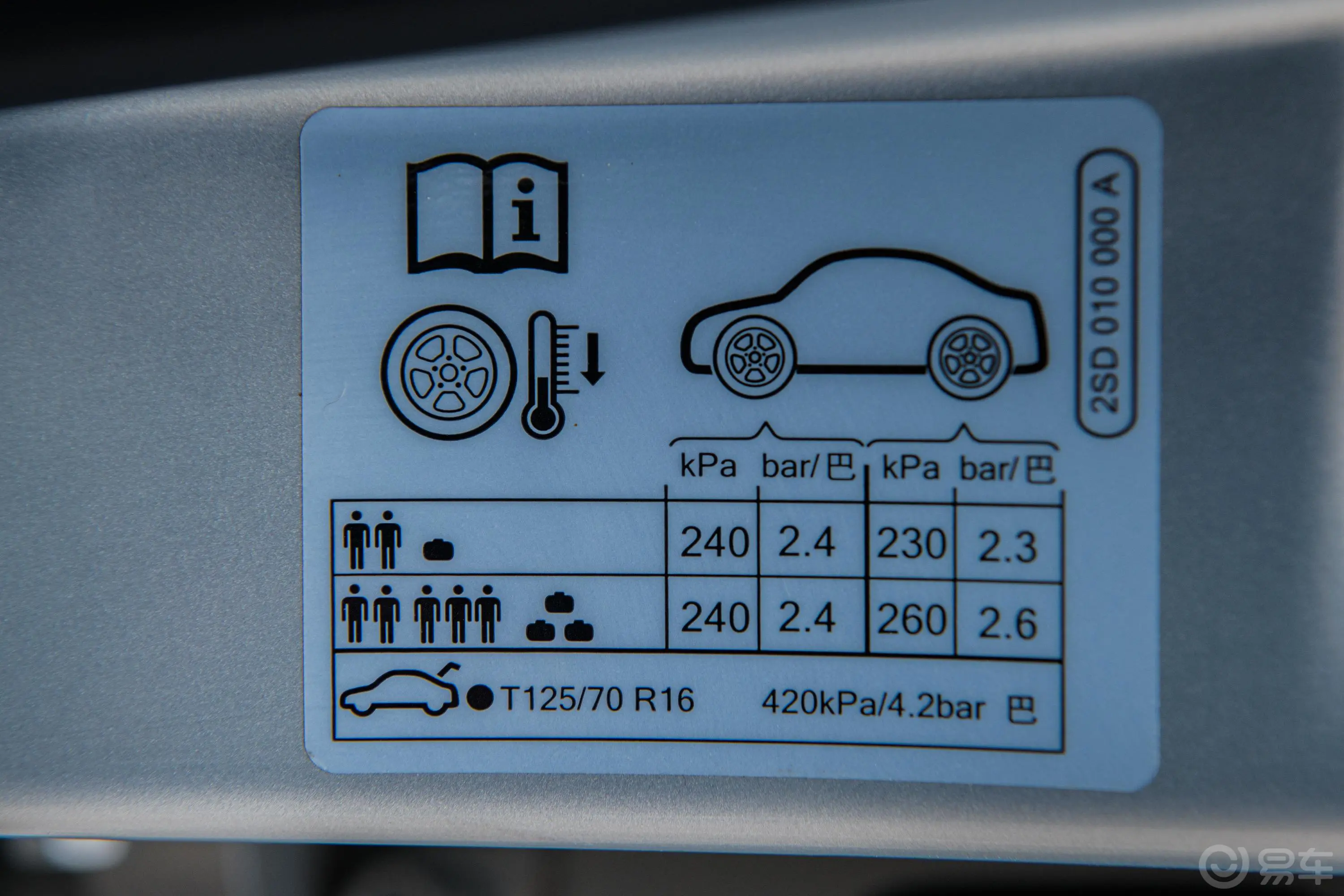 PoloPlus 1.5L 自动炫彩科技版胎压信息铭牌