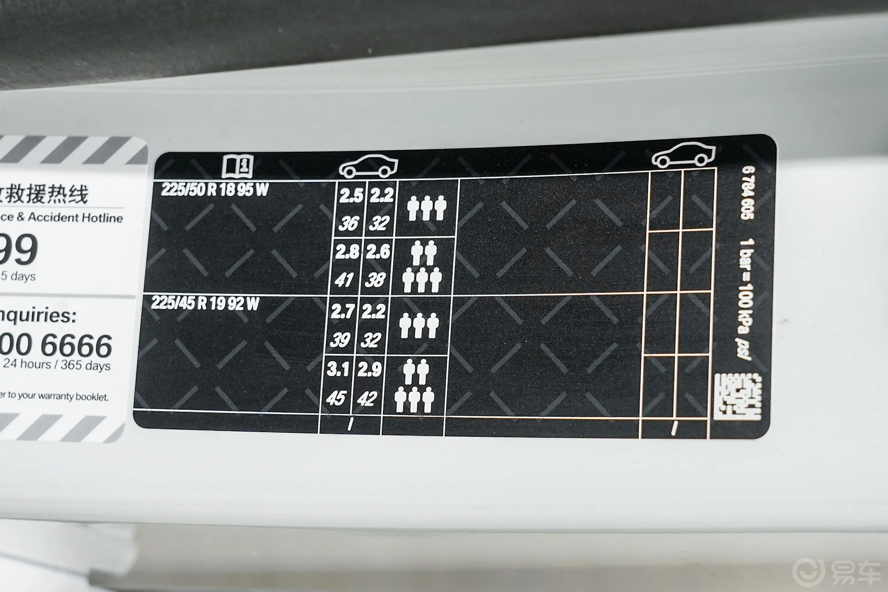 宝马X1sDrive20Li 尊享型胎压信息铭牌