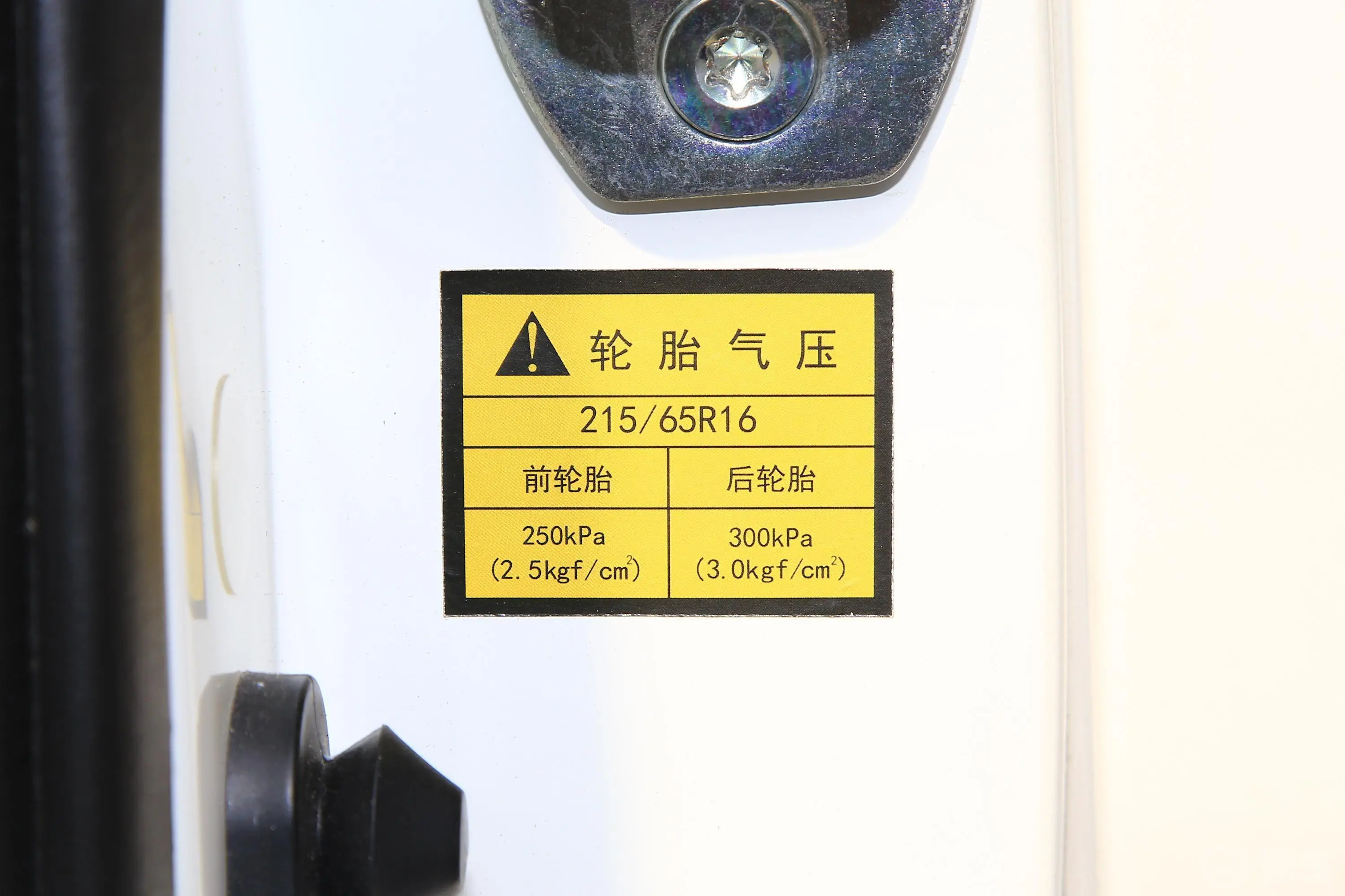 九龙艾菲2.0L 手动 标准型胎压信息铭牌