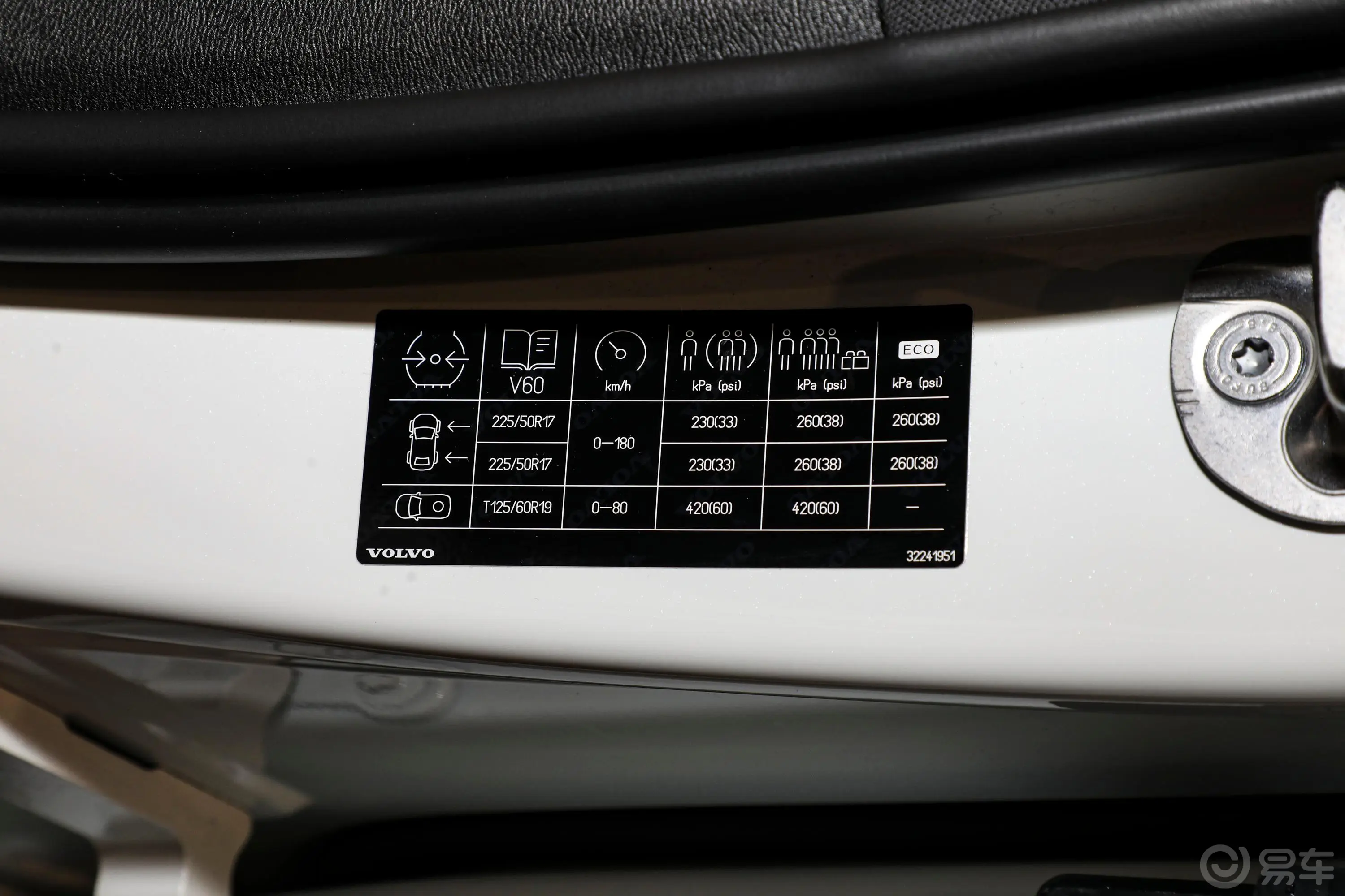 沃尔沃V60B4 双离合智逸豪华版胎压信息铭牌