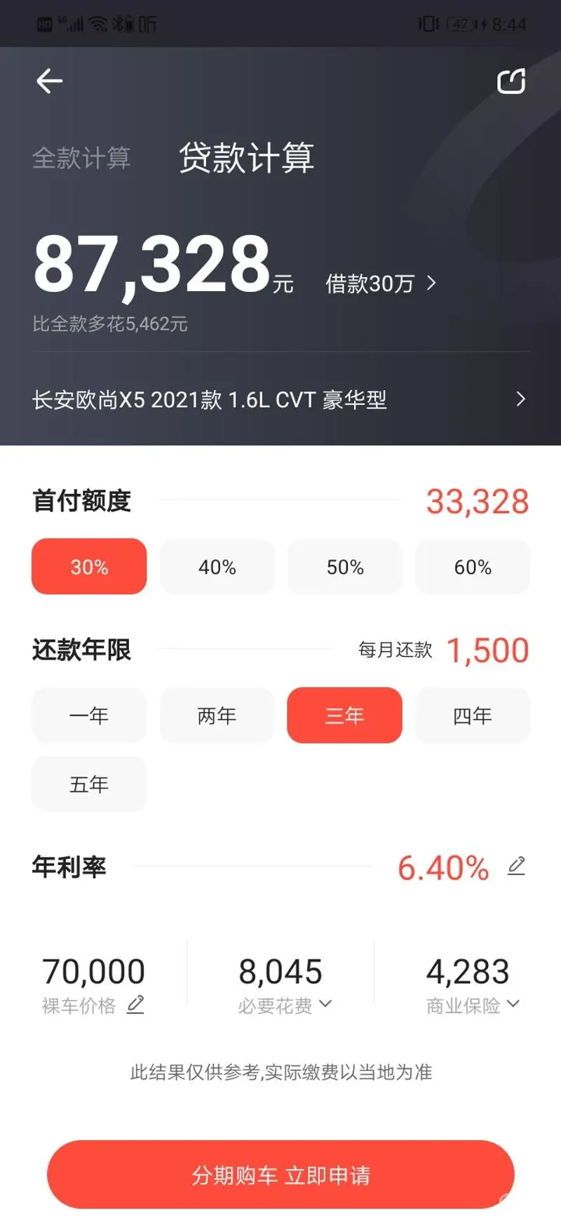 八万七的车首付三万七，五年免息这年利率哪里来的（六点几）？