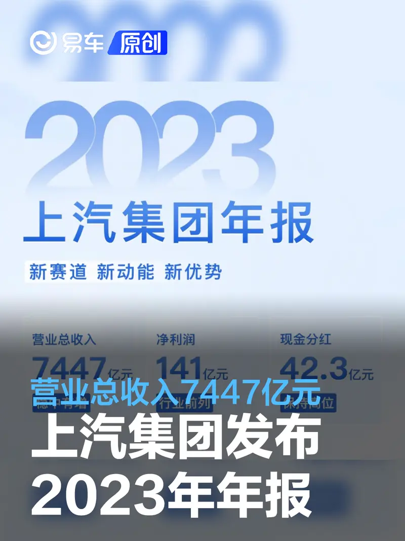 上汽集团发布2023年年报 营业总收入7447亿元